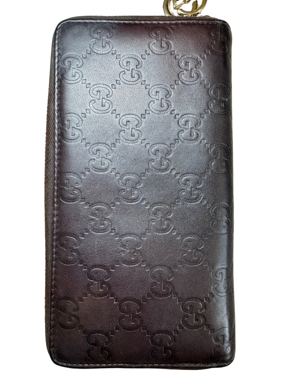 GucciSsima Embossed GG Black Leather Zip Wallet with Gold-Tone Charm - Picture 2 of 12